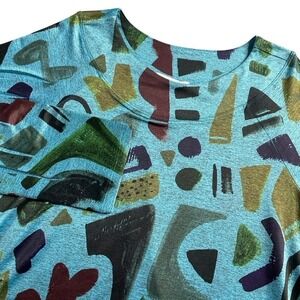 Jess & Jane Abstract Print Long Sleeve Tunic Top Women's Size Medium Teal Blue